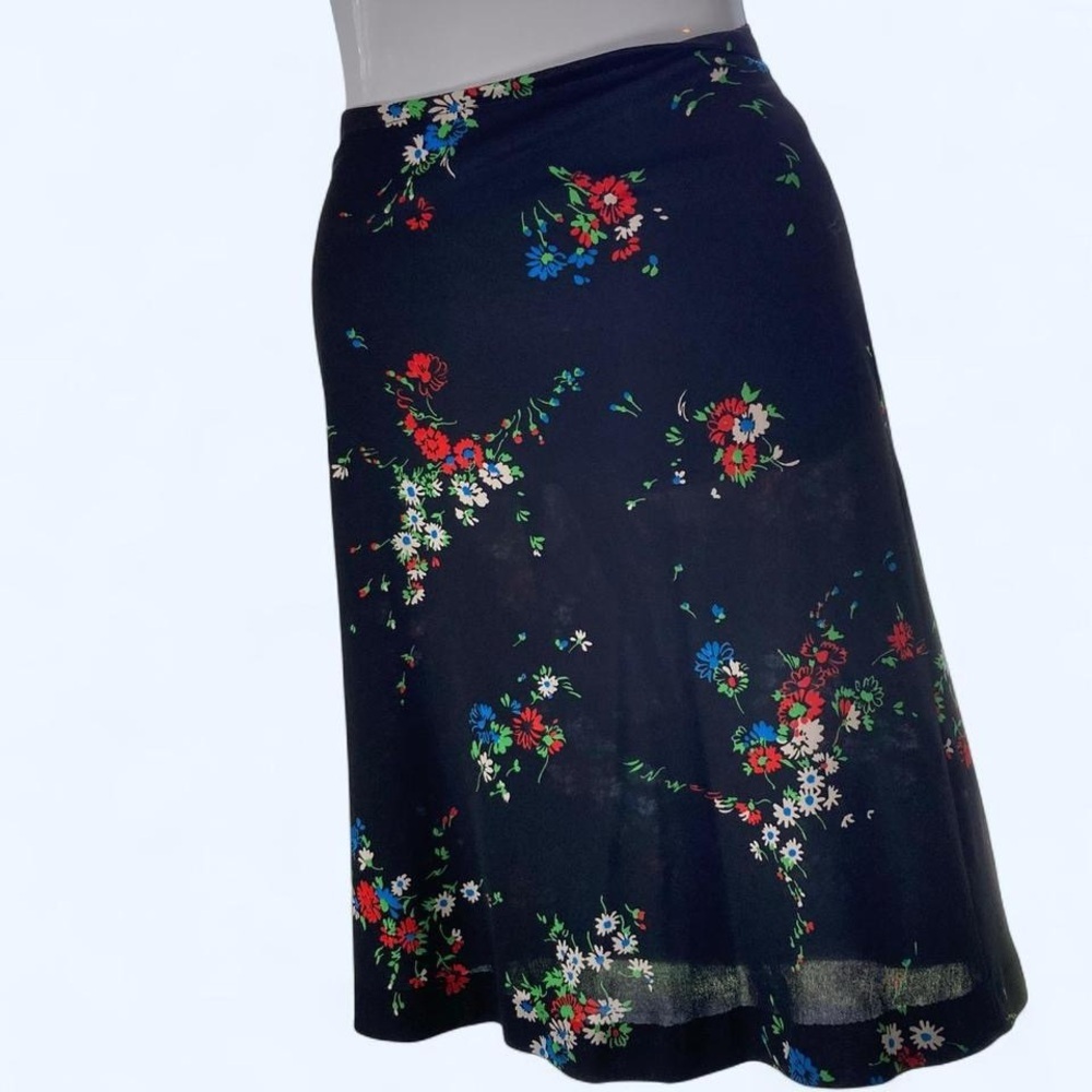 1960s Black Floral Midi Skirt 8